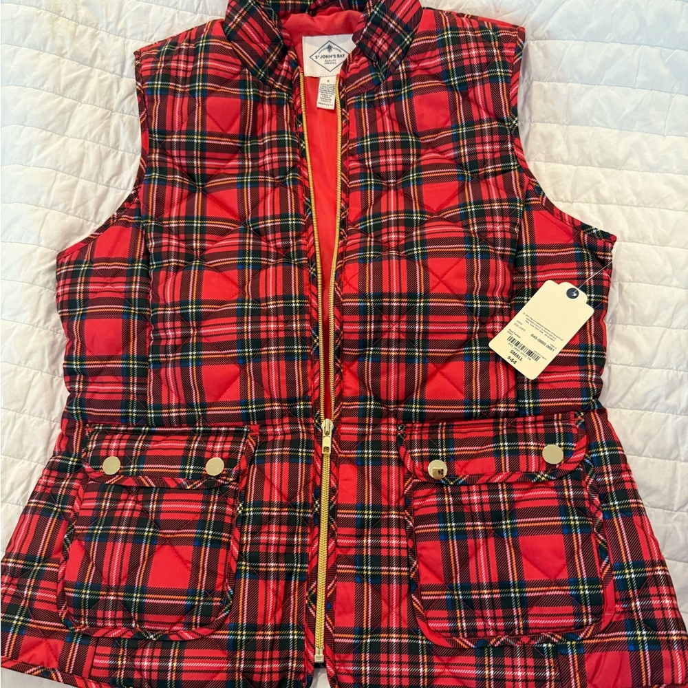 St. John's Bay Red and Black Plaid Vest